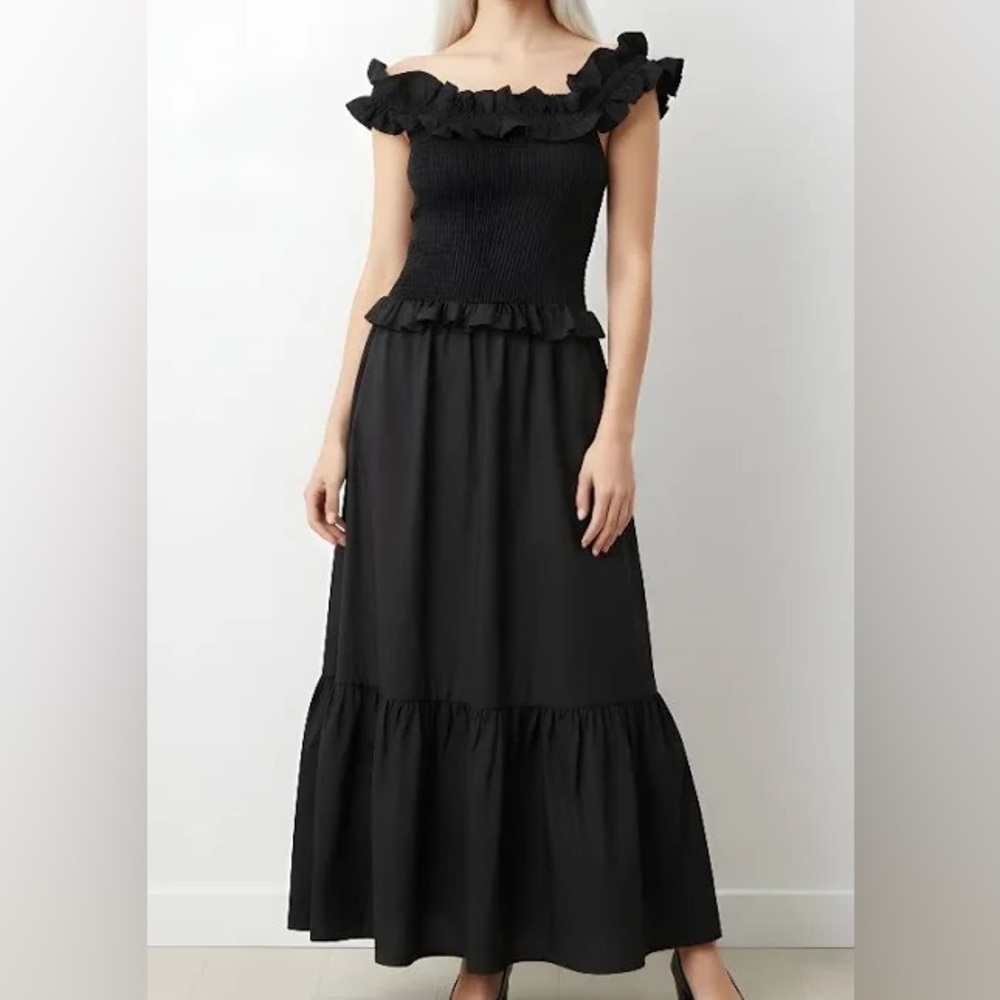 Caroline Constas Women’s Sleeveless Black Ruffle Midi Dress NWT Size Small
